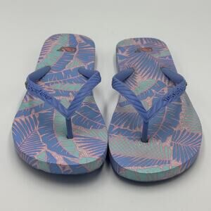 Vineyard Vines Blue Tropical Palm Leaf Print Slip On Flip Flops Womens Size 5/6